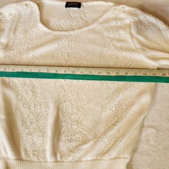JOLIE NY Vintage Women's Top Size Large Ivory Knit Button Shoulder Long Sleeve - Picture 7 of 9